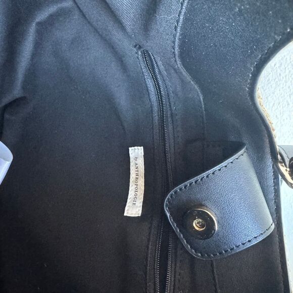 By Anthropologie Black Raffia Mixed Media Bucket Tote Medium Shoulder Bag - Picture 10 of 11